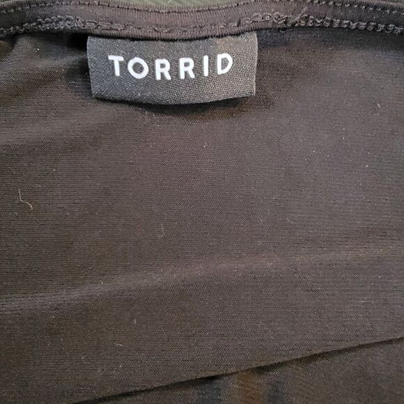 Torrid Dress Plus Sz 5 Black Mini Studio Knit Surplice Faux Wrap Pockets Stretch - Picture 6 of 15
